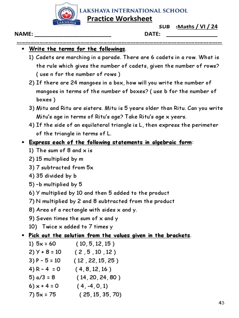 Algebra Test Number 1 | PDF | Area | Mathematics