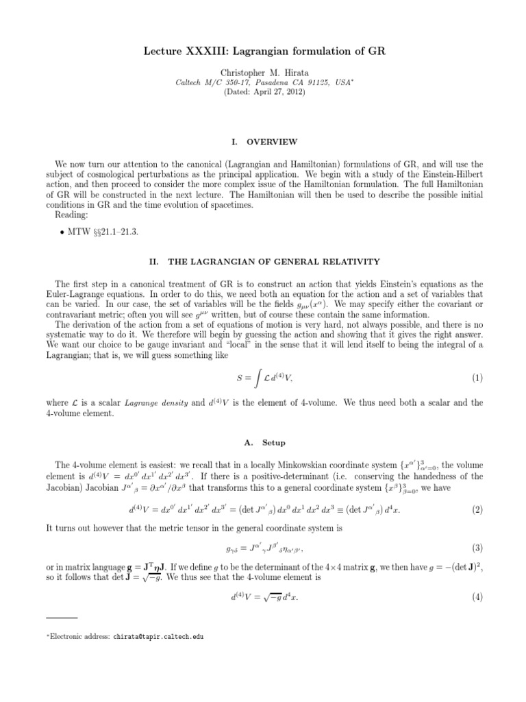 Lagrangian Formulation in GR | PDF | Special Relativity | Gauge Theory