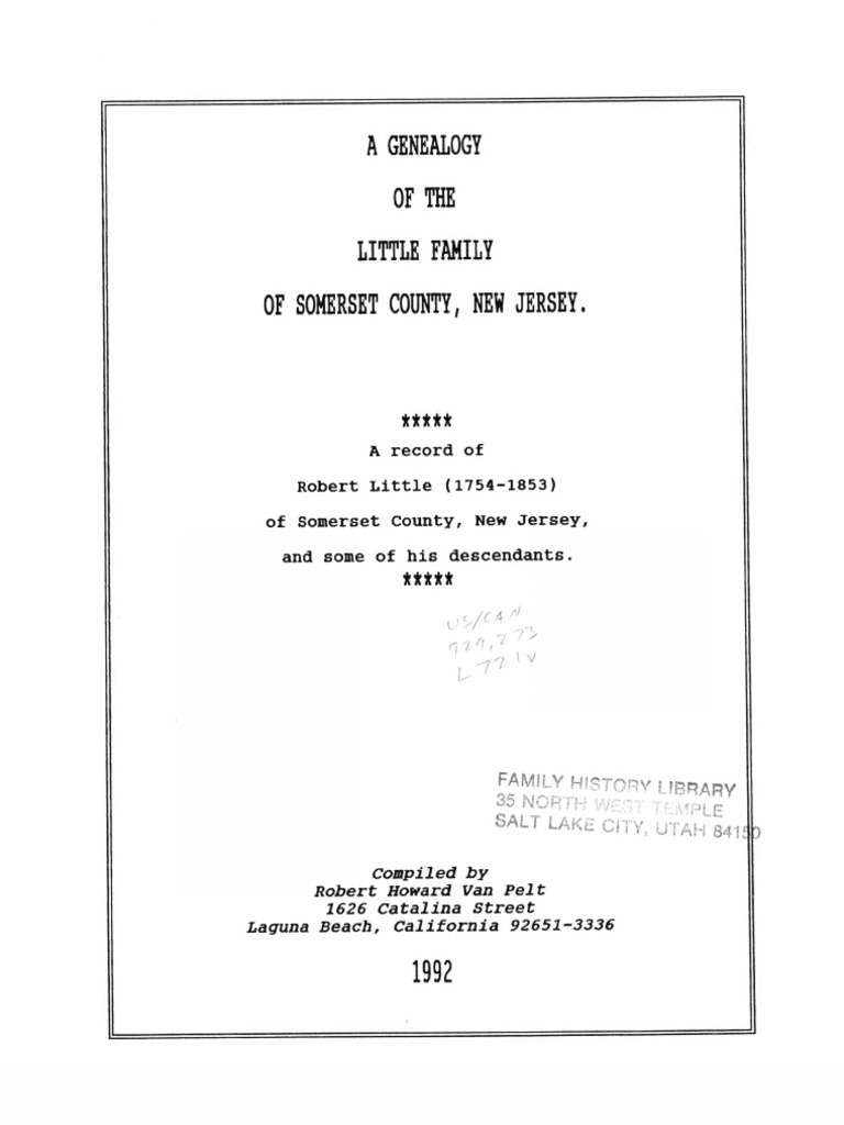 A Genealogy of The Little Family of Somerset County, New Jersey PDF