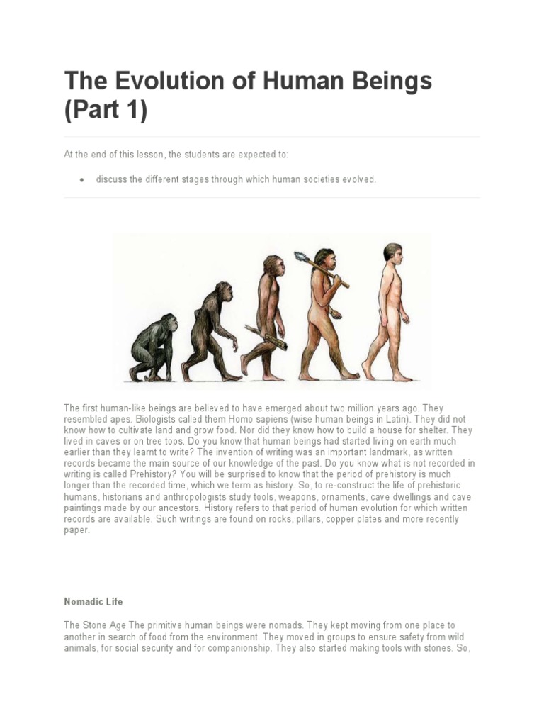 The Evolution of Human Beings (Part 1) Nomadic Life PDF Human