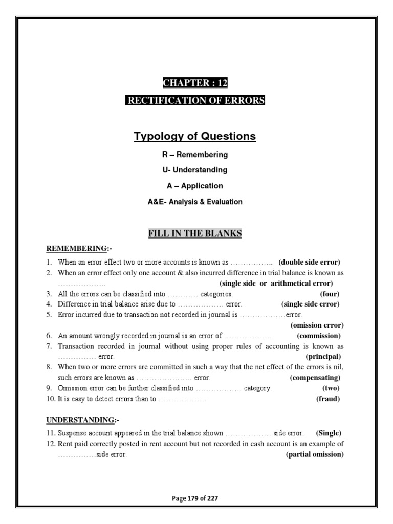 MCQ On Rectification of Errors Accounts | PDF | Debits And Credits ...