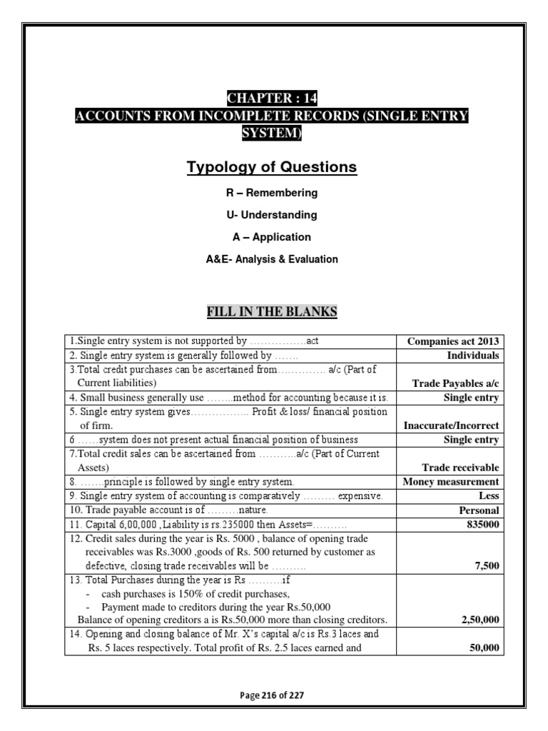 Single Entry System: Key Questions & Answers | PDF | Finance & Money ...