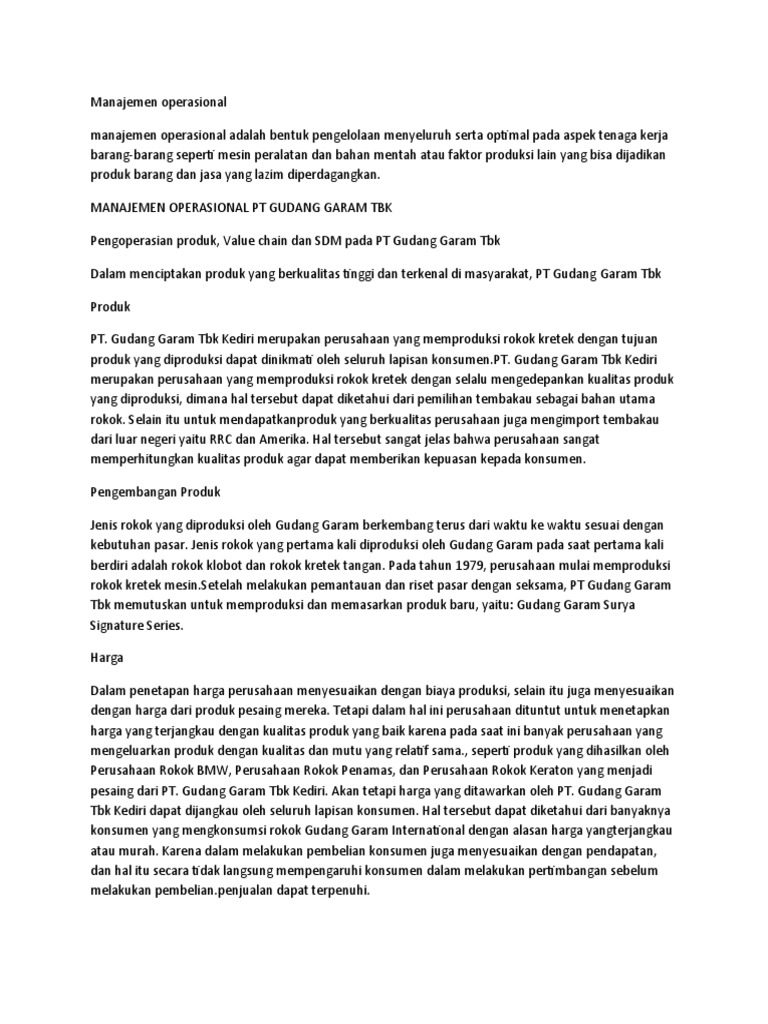 Manajemen Operasional PT. Gudang Garam | PDF