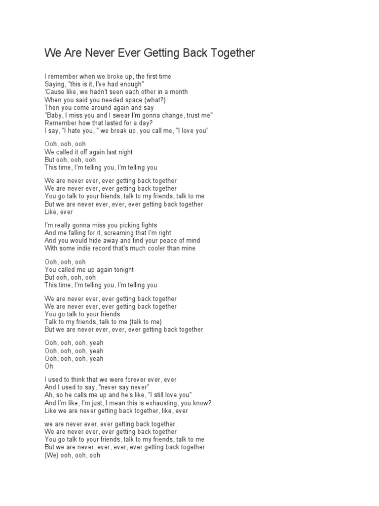 We Are Never Ever Getting Back Together PDF