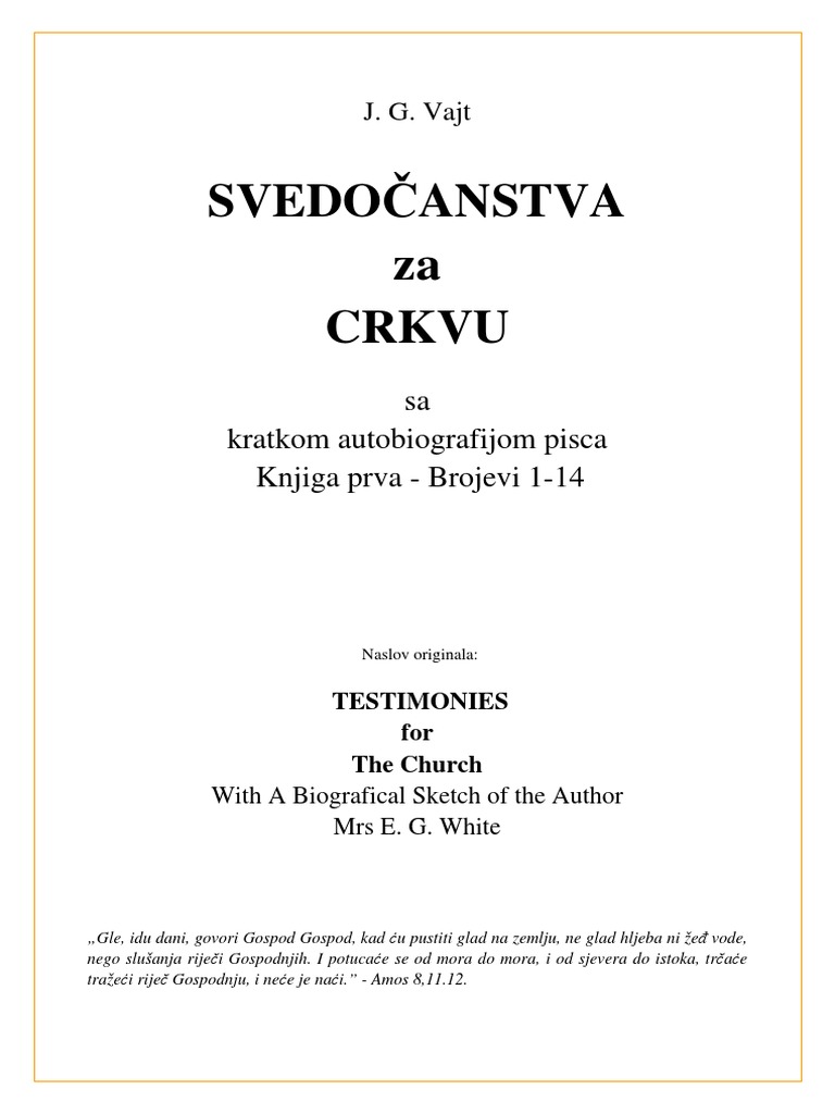 Svjedocanstva Za Crkvu Elen Vajt Knjige 1 9 Pdf