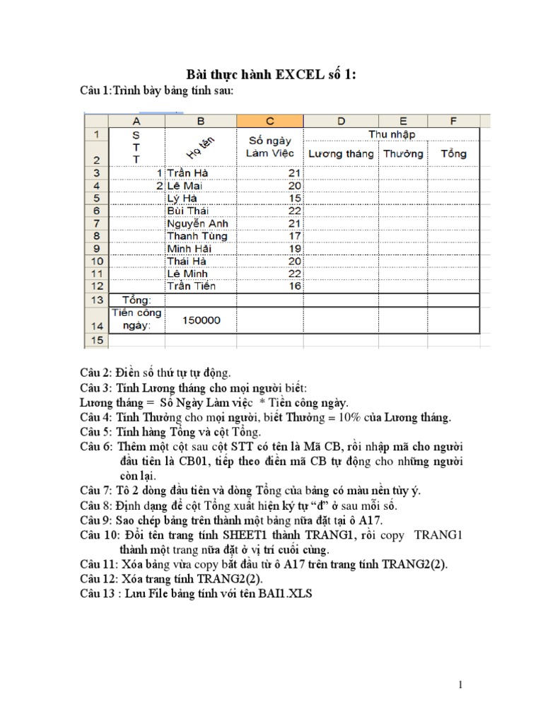 Bai Tap Excel | PDF