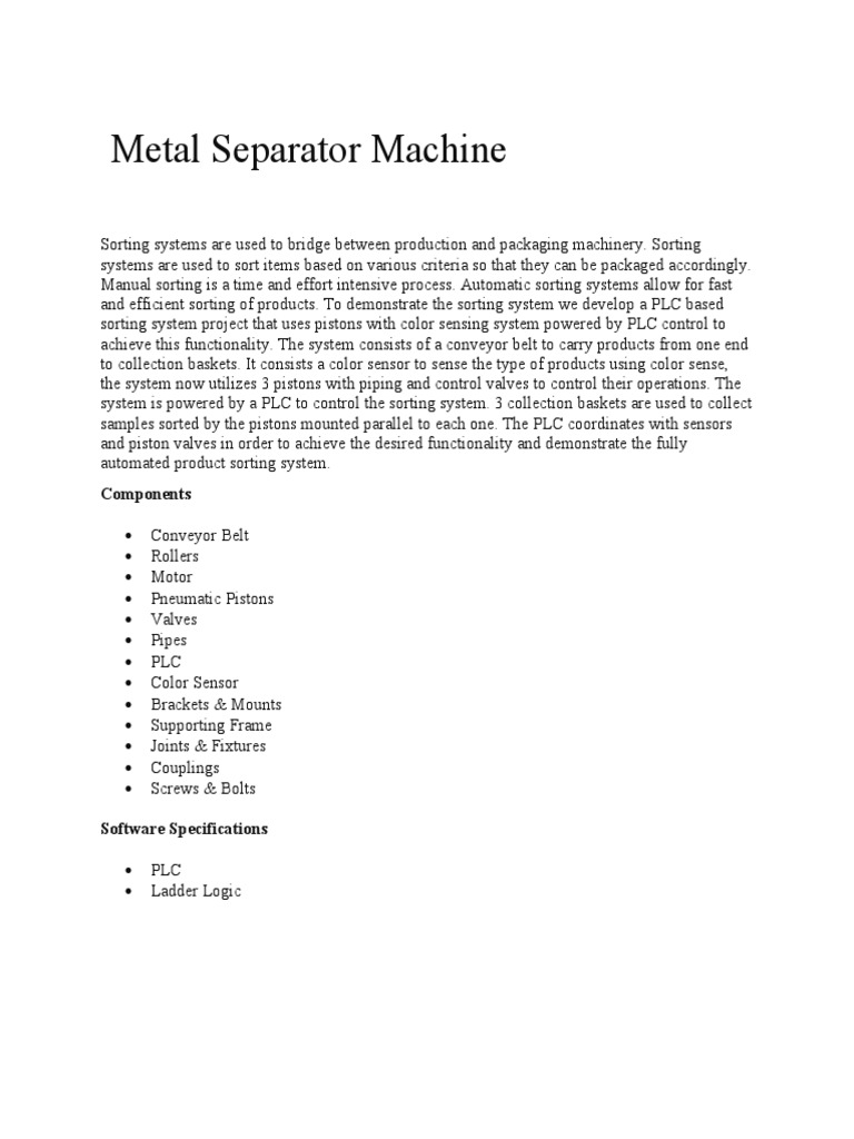Automated Metal Separator System | PDF | Computers