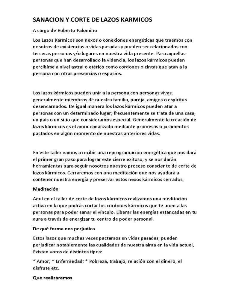 Sanacion y Corte de Lazos Karmicos PDF Karma Amor