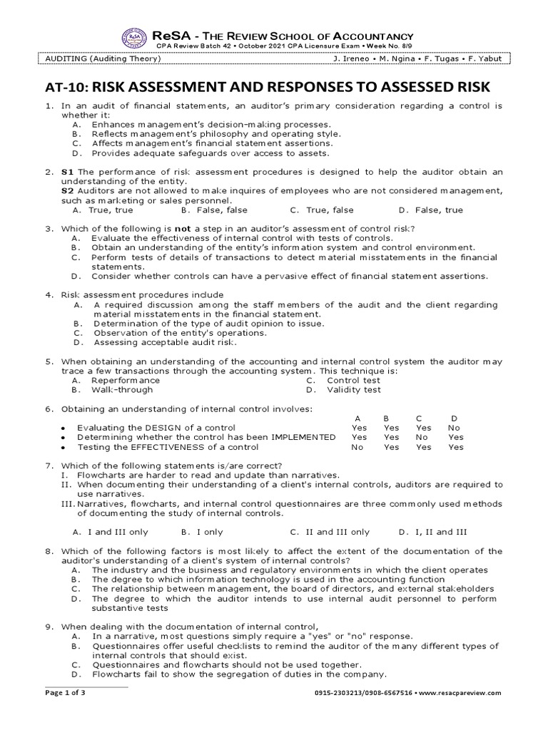 Risk Assessment in Auditing Theory | PDF | Audit | Internal Control