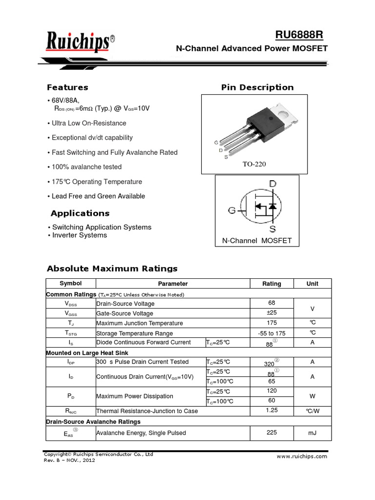 RU6888R | PDF | Field Effect Transistor | Diode