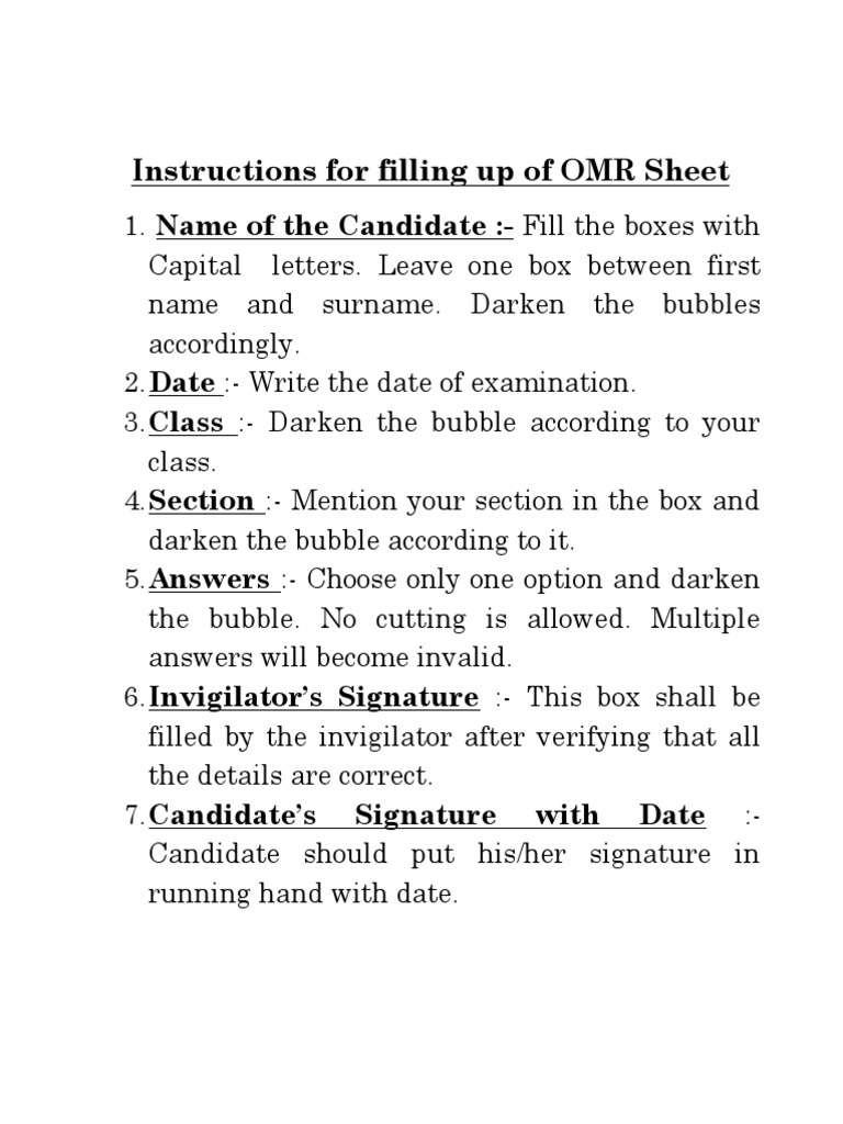 Instructions For Filling Up of OMR Sheet | PDF