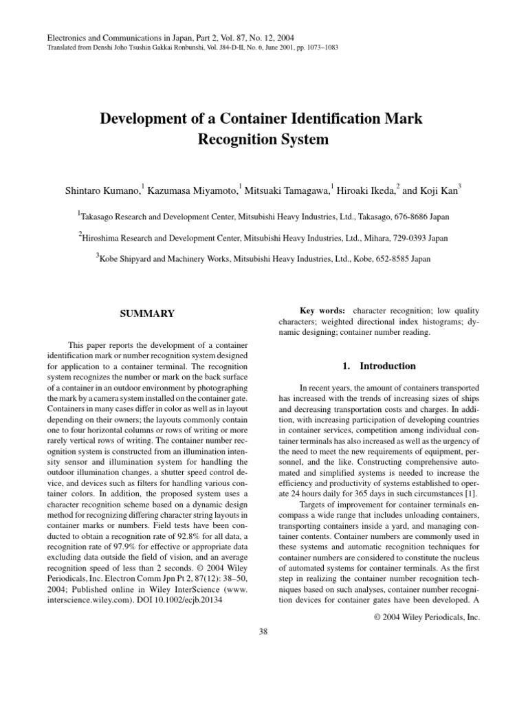 Development of A Container Identification Mark Recognition System | PDF ...