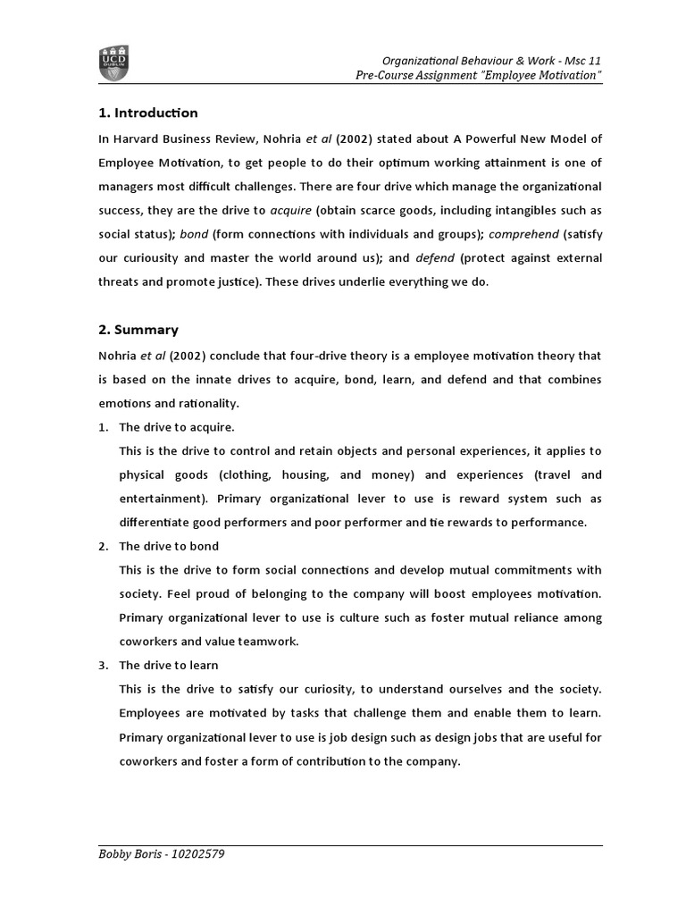 Four Drive Theory of Motivation in Business PDF Psychological Theories Scientific Theories