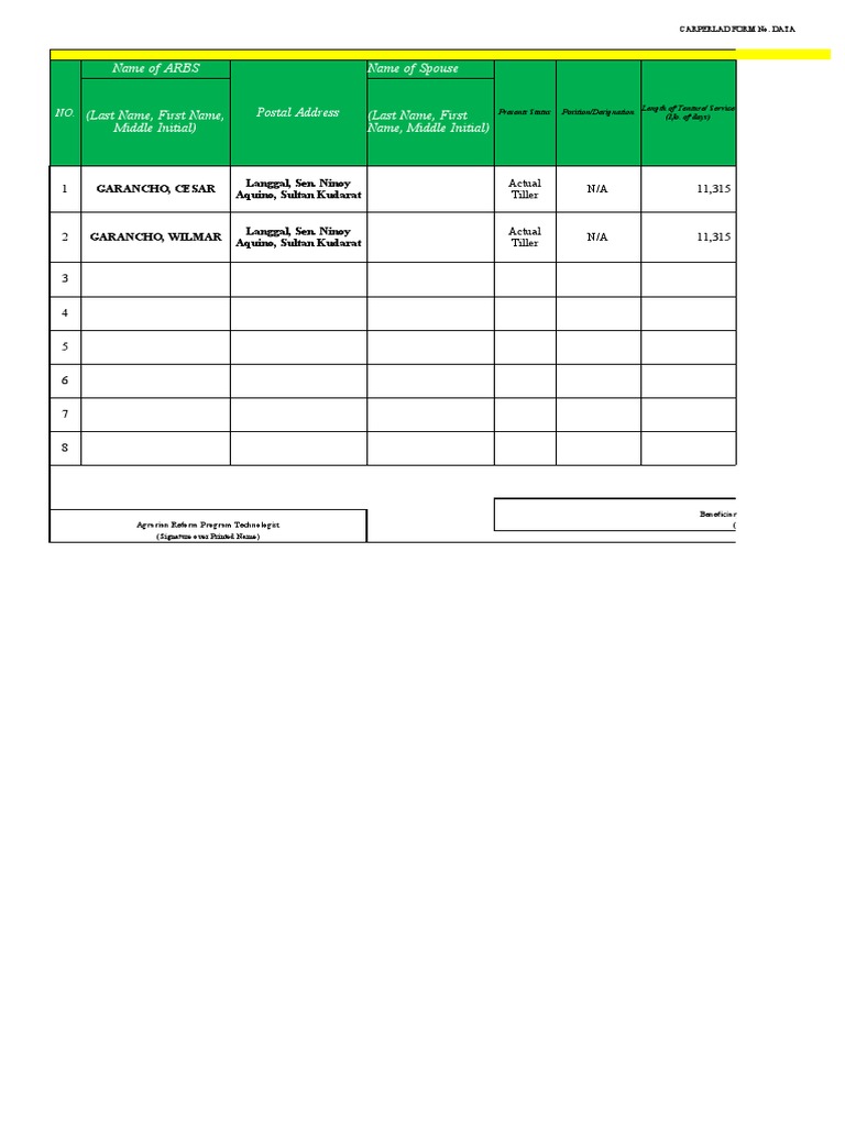 Agrarian Reform Beneficiary Data Form | PDF | Agriculture