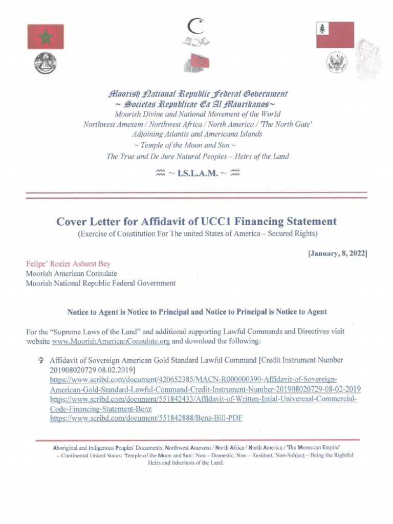 Cover Letter, Ucc Financing Statement, Bill of Entitilement, Embankment