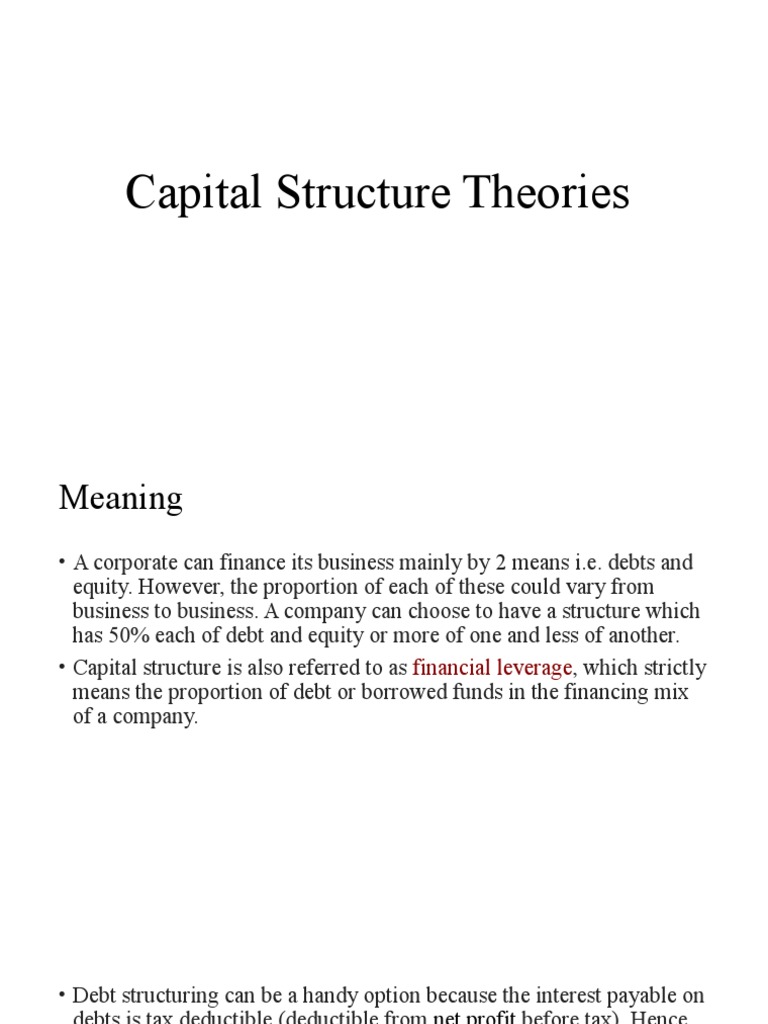 Capital Structure Theories PDF Capital Structure Financial Capital