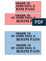 Room Pass: Grade 10 ST John Paul Ii Grade 10