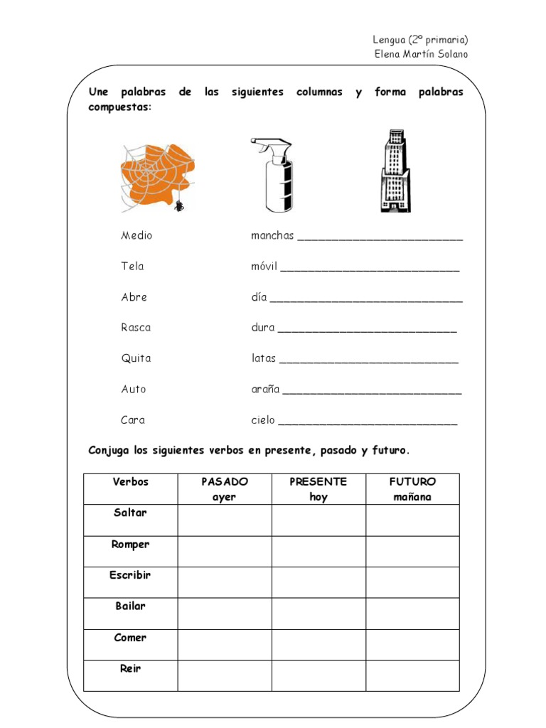 Fichas PALABRAS COMPUESTAS 2º (1pg.) (2) | Tipología Lingüística | Sintaxis