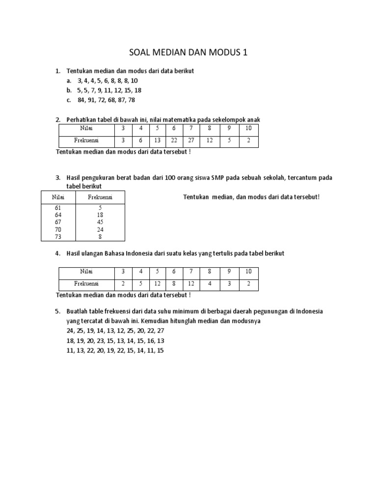 Soal Median dan Modus Matematika | PDF | Metode & Bahan Ajar