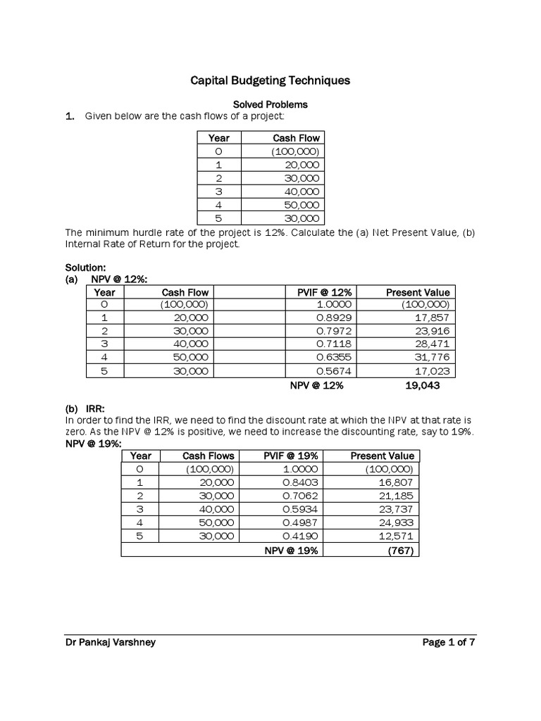 Capitalbudgeting Solved Problems Download Free Pdf Net Present