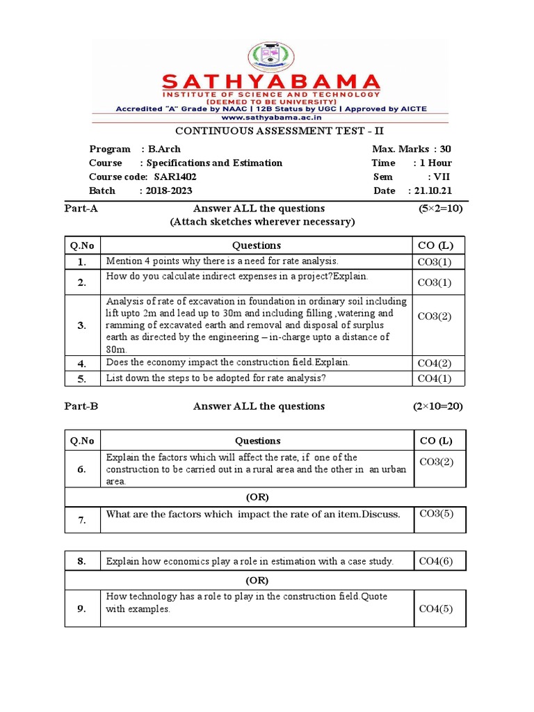 B.Arch Continuous Assessment Test II | PDF