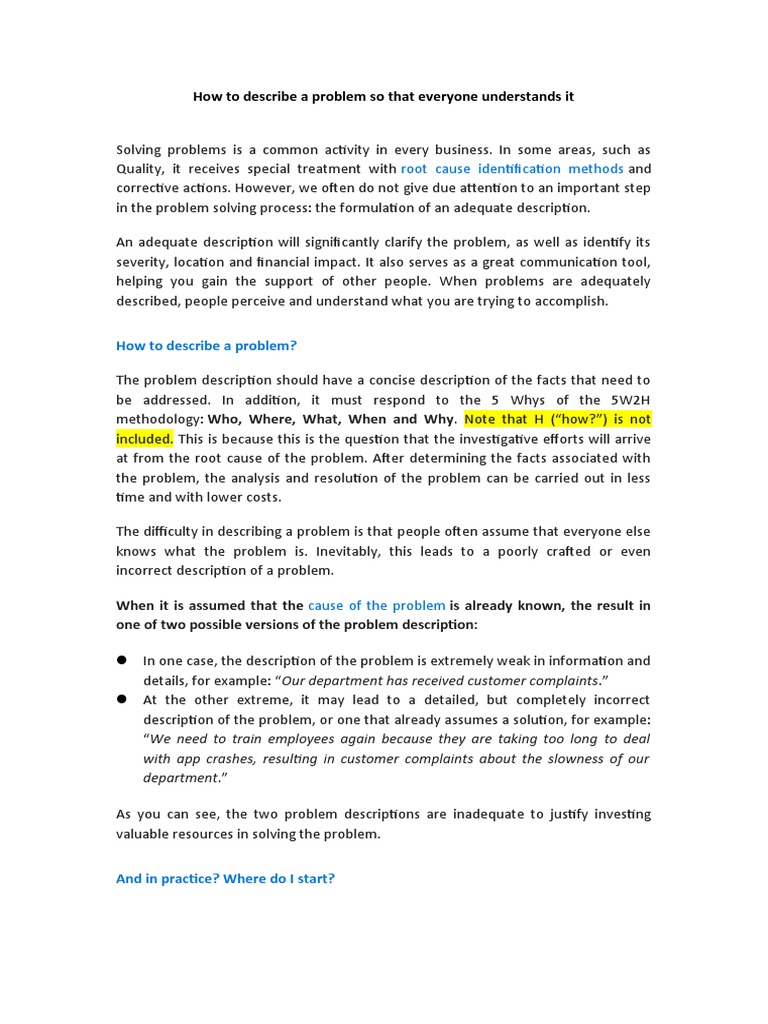 How To Describe A Problem | PDF | Psychological Concepts | Communication