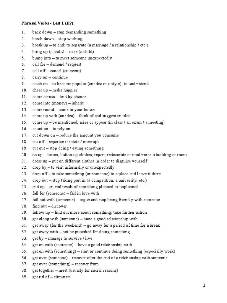Phrasal Verbs B2 Pdf _ List of Phrasal verbs – MVQL