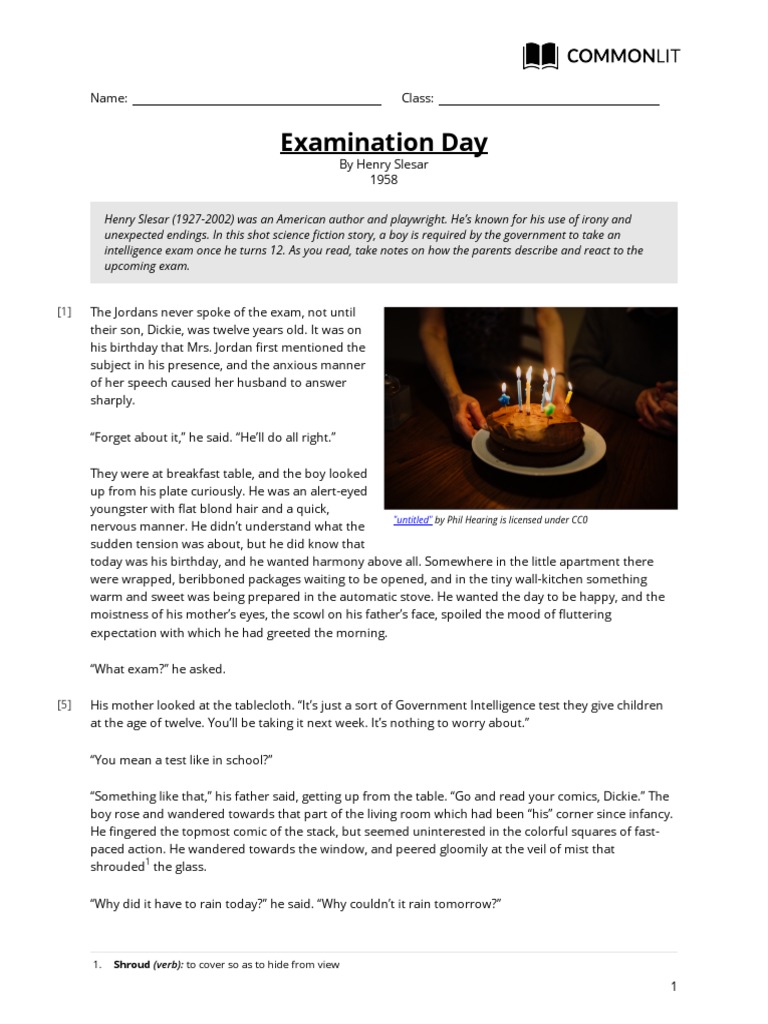 Commonlit ExaminationDay Student PDF Test (Assessment) Burial
