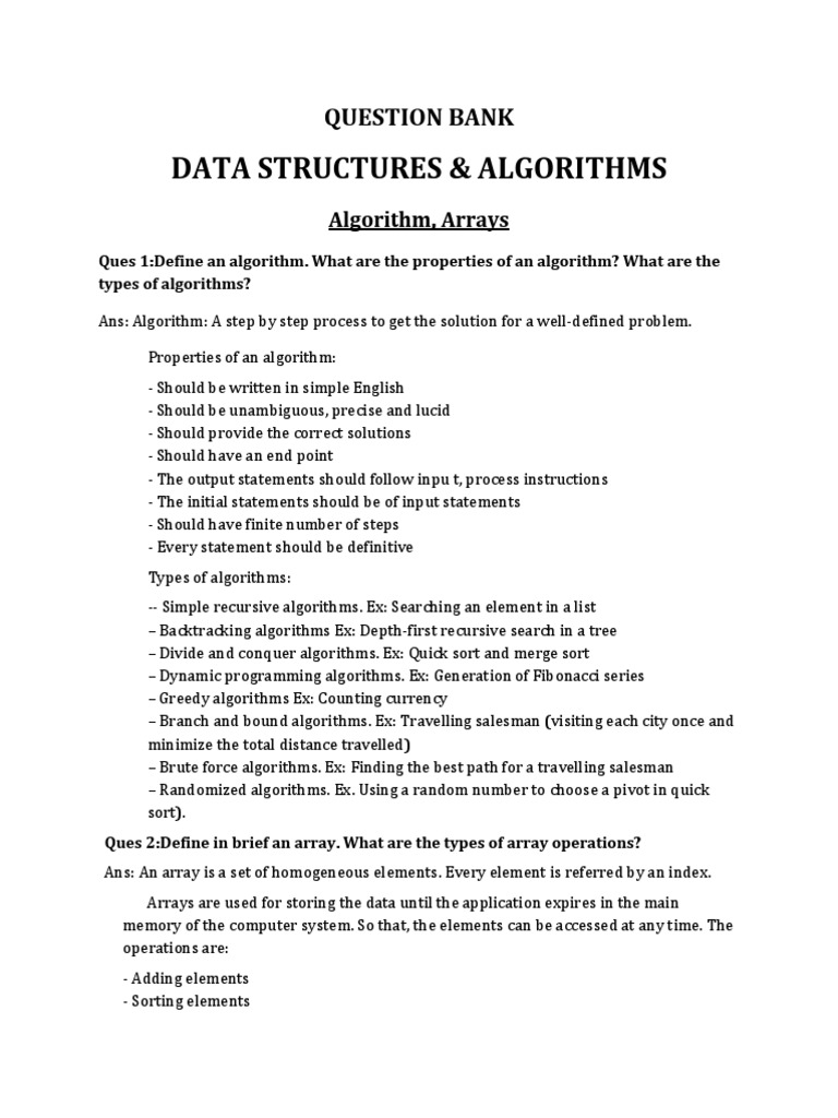 Question Bank Dsa | PDF | Queue (Abstract Data Type) | Pointer ...