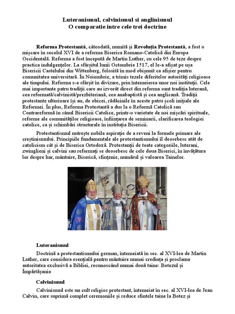 Comparatie Luteranism, Calvinism, Anglinism | PDF