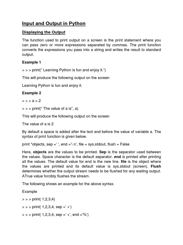 Input and Output in Python | PDF | Arithmetic | Computer Programming