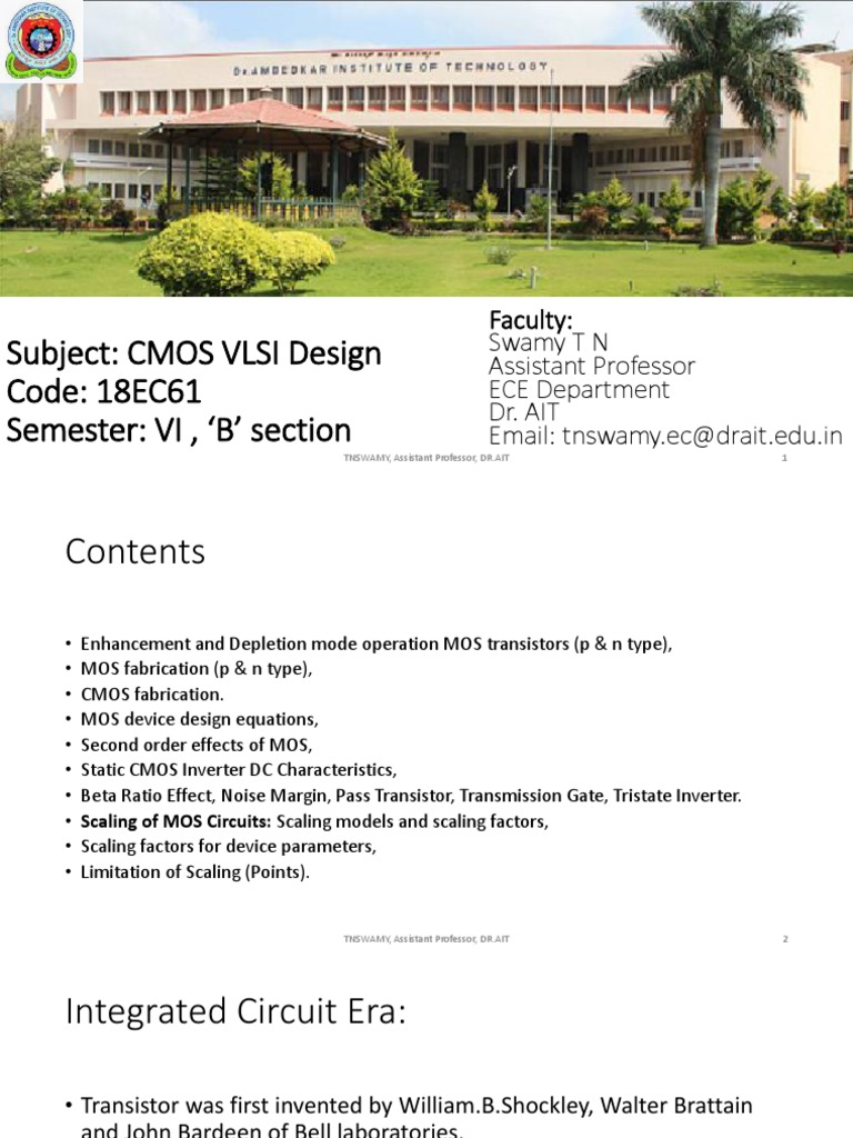 CMOS VLSI Design Overview 18EC61 | PDF | Mosfet | Integrated Circuit