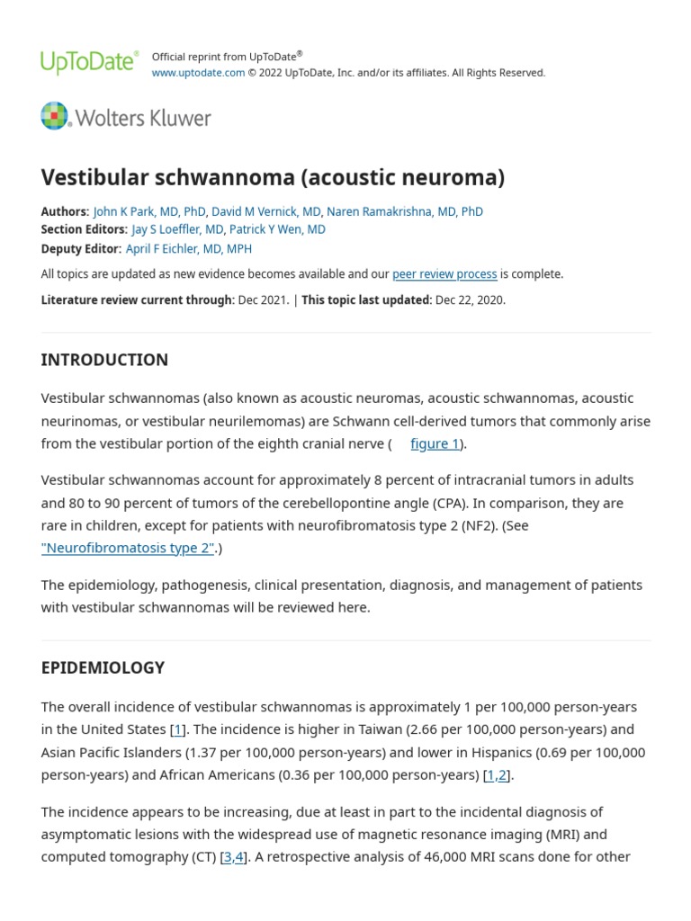 Vestibular Schwannoma (Acoustic Neuroma) UpToDate PDF Brain Tumor