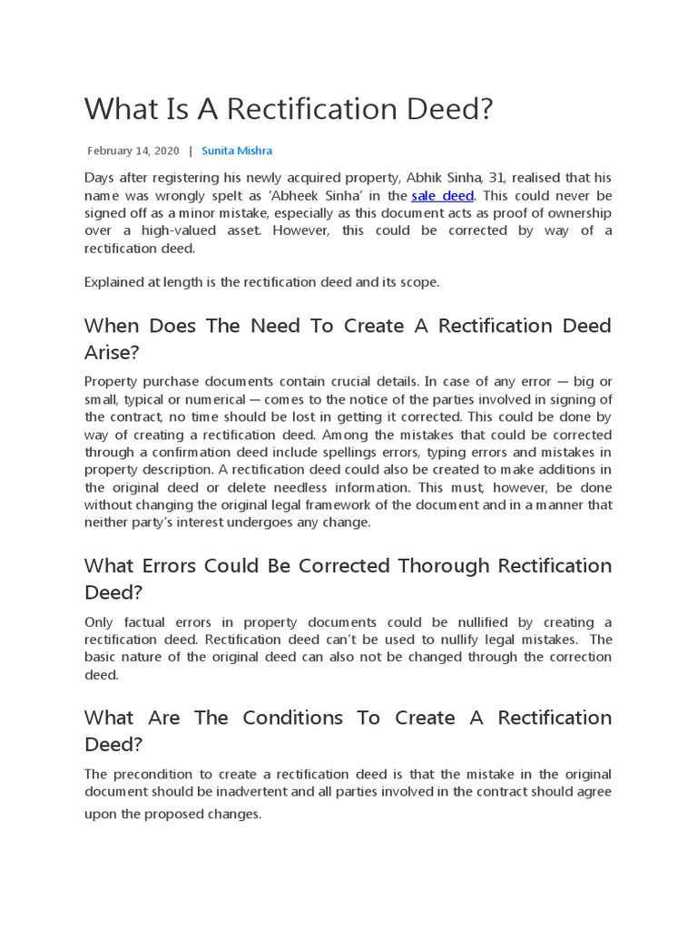 What Is A Rectification Deed PDF Deed Rectifier