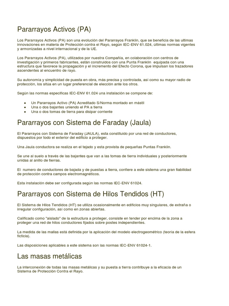Sistemas de protección contra rayos: pararrayos activos, sistemas de ...