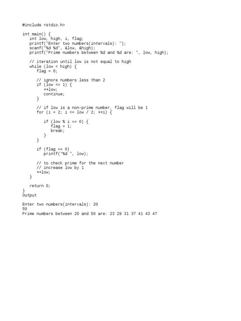 C Program To Display Prime Numbers Between Two Intervals | PDF | Computers