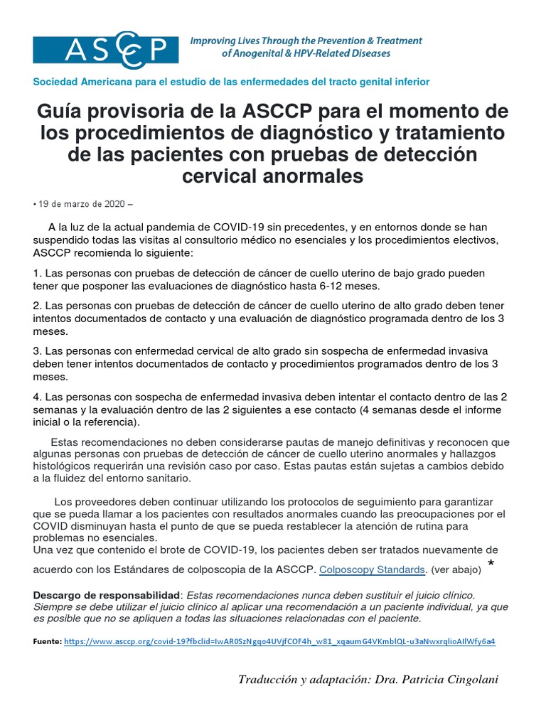 Guía ASCCP sobre colposcopia 2020 | PDF | Cáncer de cuello uterino | Cáncer