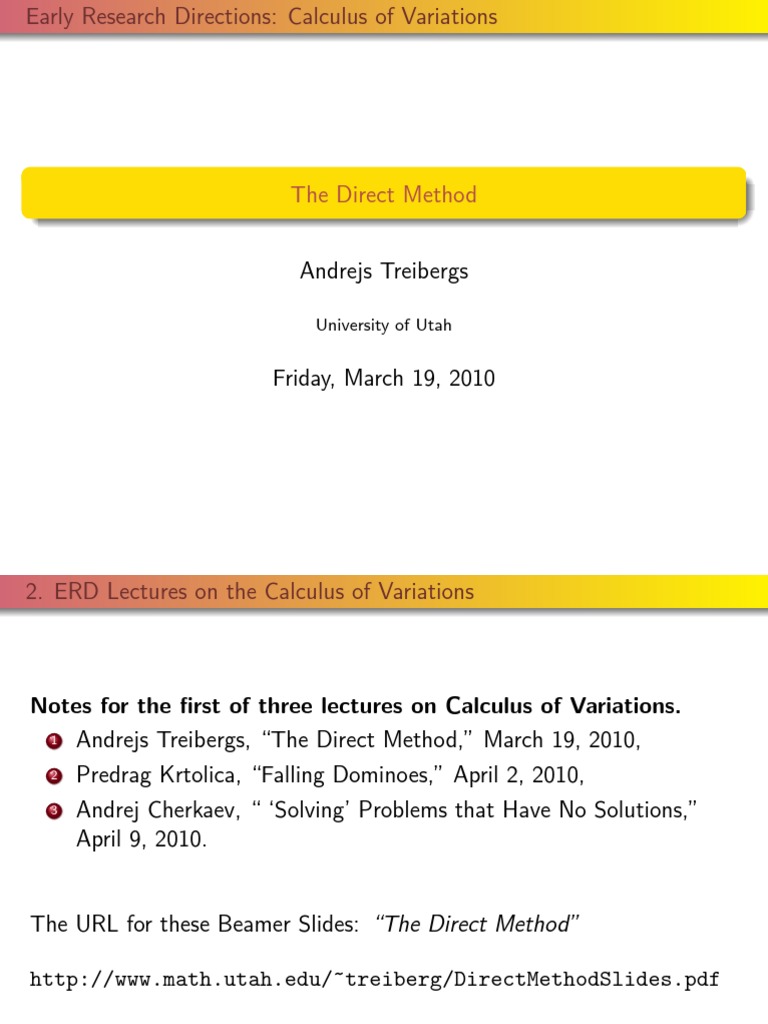 Direct Method Slides | PDF | Calculus Of Variations | Mathematical Analysis