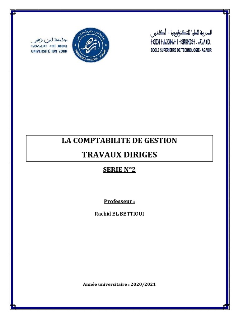 Série 2 - TD - CDG | PDF | Comptabilité | Cost accounting