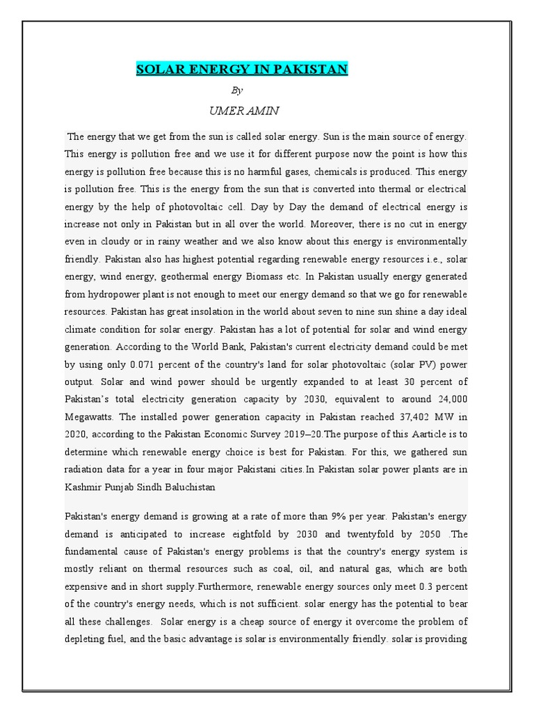 Solar Energy in Pakistan: Umer Amin | PDF | Solar Power | Renewable Energy