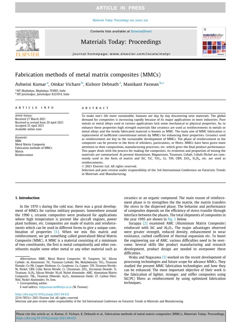 Fabrication Methods of Metal Matrix Composites (MMCS) | PDF | Composite ...