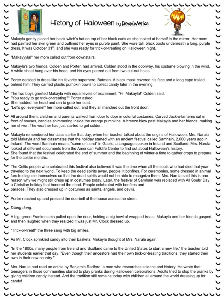 History of Halloween Readworks PDF Halloween Trick Or Treating