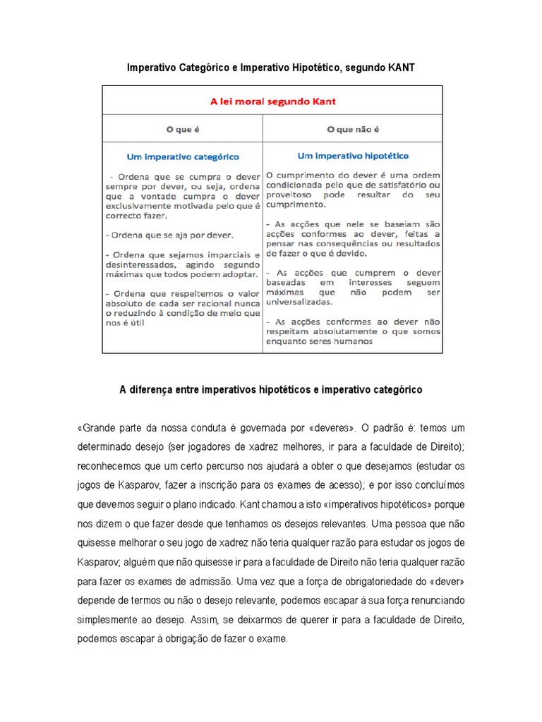 Imperativos Categóricos e Hipotéticos segundo Kant | PDF | Immanuel ...