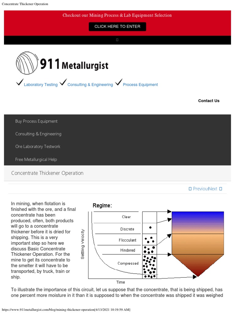 Concentrate Thickener Operation PDF Ph Applied And