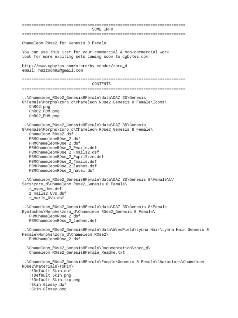 Chameleon ROse2 Genesis8Female README | PDF | Human Appearance ...