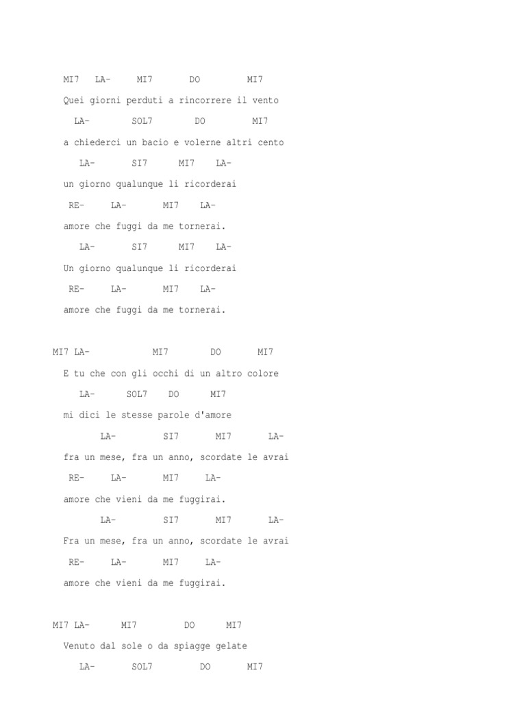 Amore Che Vieni Amore Che Vai Lyrics
