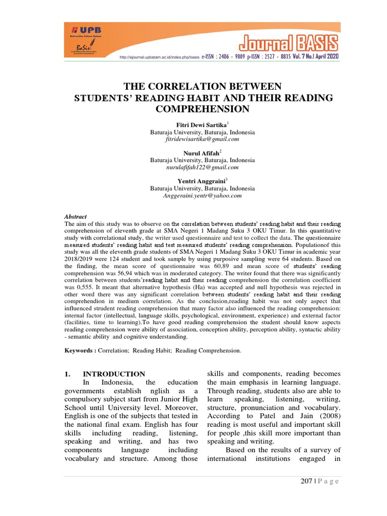 Reading Habits and Comprehension Correlation | PDF | Reading ...