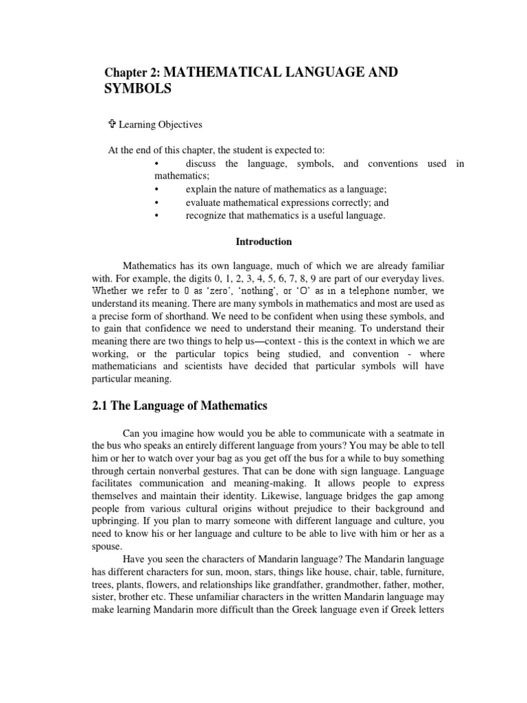Mathematical Language and Symbols | PDF | Mathematics | Sentence ...