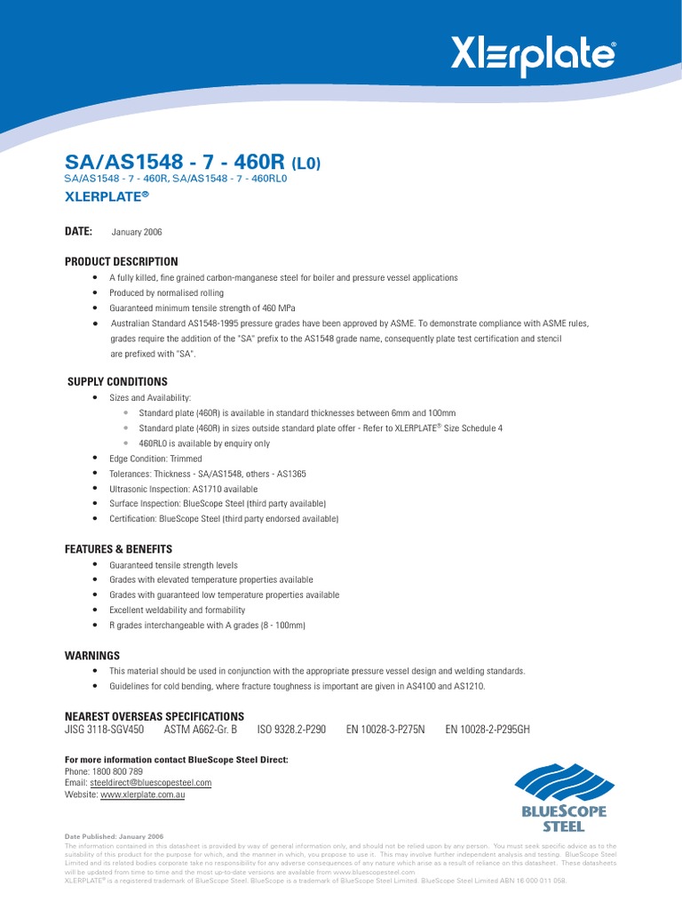 SA/AS1548 - 7 - 460R: Xlerplate | PDF | Materials | Building Engineering