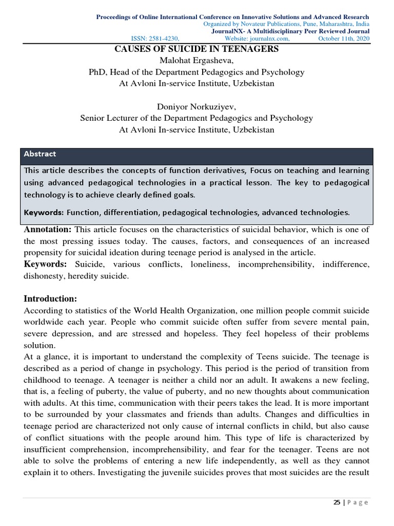 Causes of Suicide in Teenagers | PDF | Adolescence | Suicide
